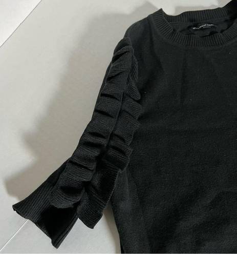 Who What Wear ruffle sleeve crew neck knit sweater black xs