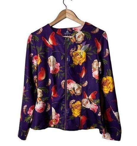 Disney  Parks Womens Small TinkerBell Purple  Floral Full Zip Peplum Jacket