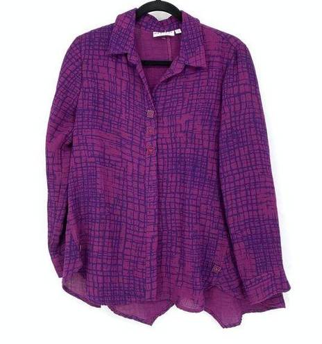 Habitat  Blouse Women's Size XS Popover Long Sleeve Shirt Grid Pattern Purple