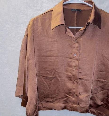 Dynamite  Brown Short Sleeve Silky Satin Flowy Button Up Shirt size petite small