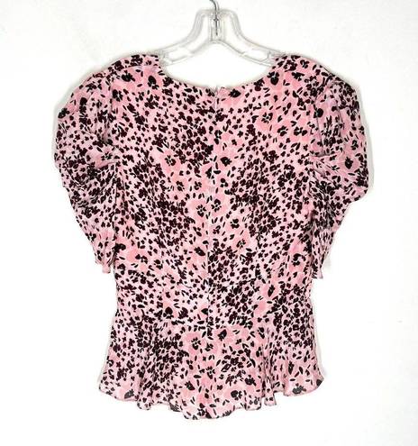 Blair Gilner Farrar Sz M Pink Pansie  Peplum Blouse Floral Puff Sleeves