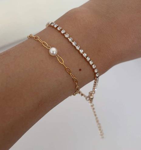 Bracelet Stack Set {2 Bracelets}*Pearl Bracelet* Tennis Bracelet Gold