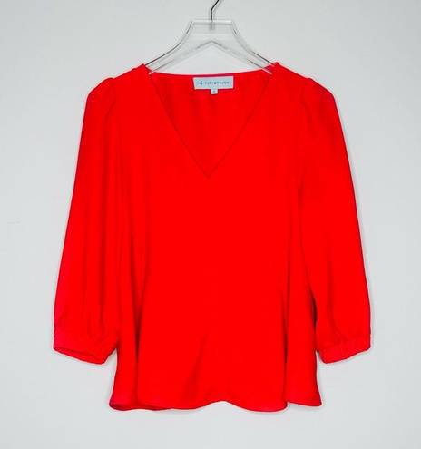 Tuckernuck  Red Hollis V-Neck Puff Sleeve Top Shirt Blouse Size S
