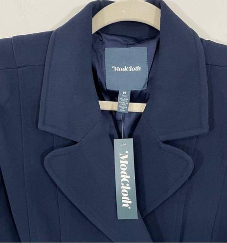 Modcloth NWT  Along for the Ride Navy Blue Crepe Coat Size MEDIUM