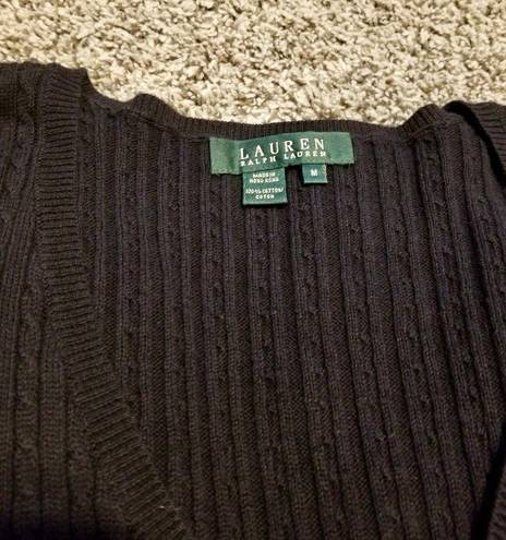 Polo Rhalp Lauren Cable-Knit Wool-Cashmere V-Neck O Sweater Size M  New