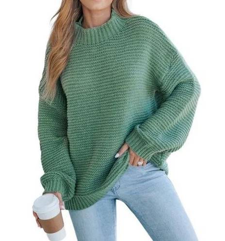 High Neck Ribbed Knit Sweater Oversized Drop Shoulder Stretchy Women’s Size M