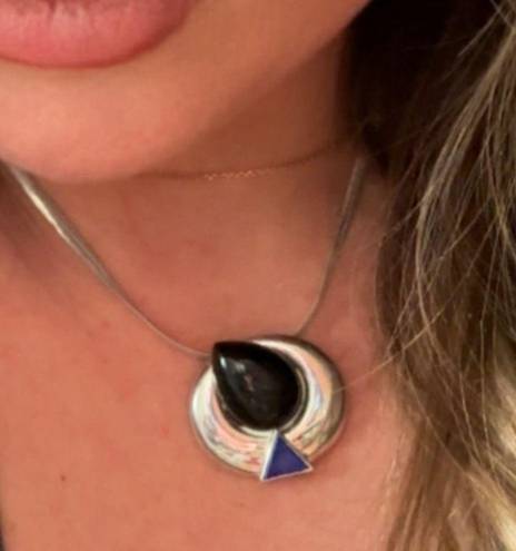 Onyx Vintage Silver Chain with  and Lapis Lazuli Pendant