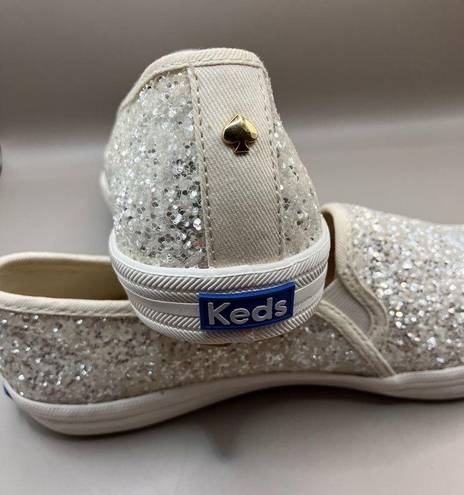 Keds Kate Spade Champion Glitter Shoes Slip On Cream Wedding Bride Glam Size 7.5