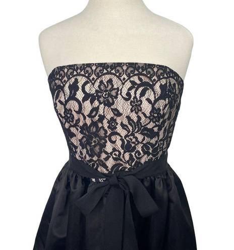 Shoshanna  Lace Satin Fit & Flare Mini Dress Strapless Black Ivory Womens 10