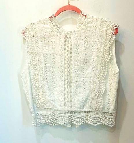 Sim & Sam NWT  white eyelet lace sleveless blouse size Large