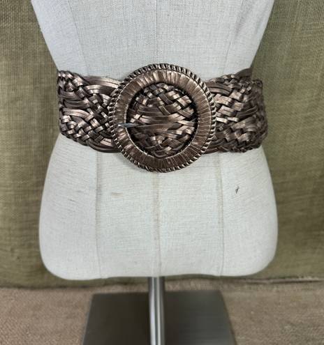 Womens Wide Bronze Metallic Woven Belt Size M