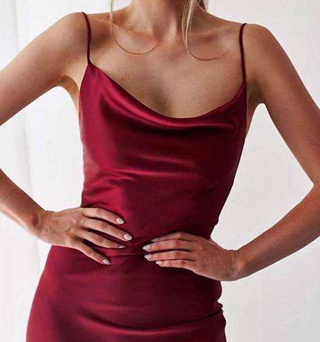 NWT S Wine Red Sleeveless Satin Cowl Neck Dress