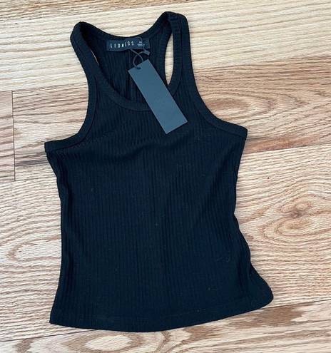 LIONESS  Black Ribbed Tank Top