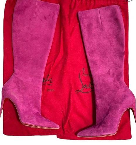 Christian Louboutin  Suede Magenta Pointed Toe Mid Calf Boots Size 39.5