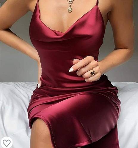 NWT S Wine Red Sleeveless Satin Cowl Neck Dress