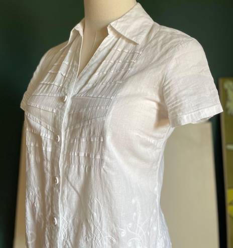 August Silk Y2K White Cotton Crochet Coquette Button Down Short Sleeve Top