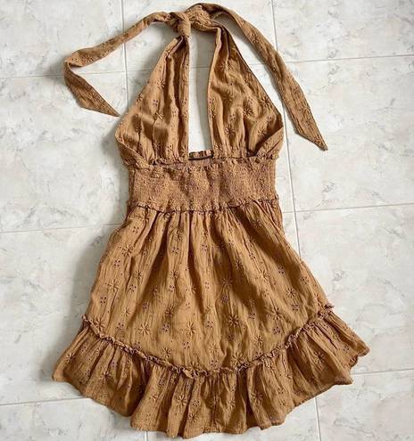 Aerie NEW  Backless Halter Eyelet Ruffle Mini A-Line Dress Women XS