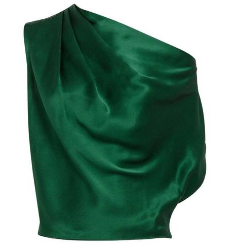 Michelle Mason  emerald green asymmetrical off-shoulder drapey silk blouse