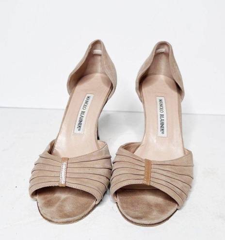 Manolo Blahnik  Sedaraby Camel Flesh Nude Suede Pumps Dorsay Beige Shoes Sz 37 6