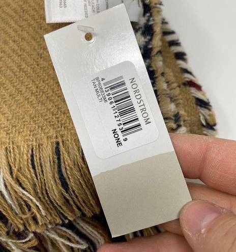 BP  Women's One Size Tan Scarf Plaid Multicolor Woven Fringes Edges NEW