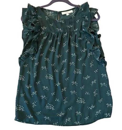 Loft  green floral ruffled sleeveless blouse size small