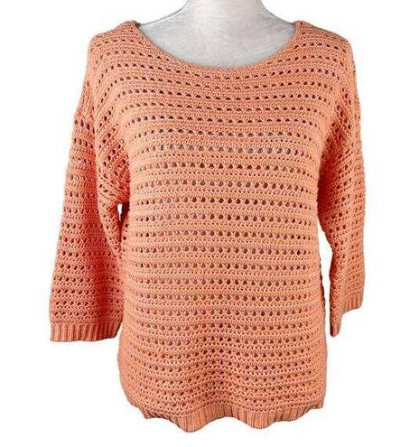 Coldwater Creek  Tradewinds Sweater S Sunset Open Knit 3/4 Sleeves New