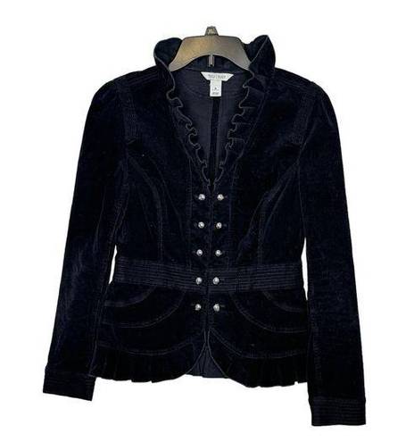 White House | Black Market WHBM Women's Blazer Jacket Coat Cord Ruffles Trim Beaded Velvet Black Sz. 8