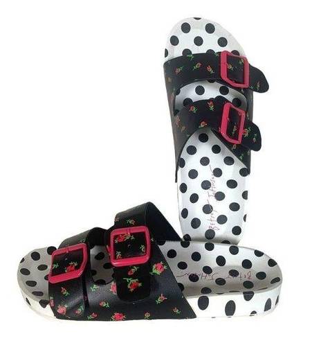 Betsey Johnson  Calli Sandals Polka Dot Floral Black Hot Pink Size 7
