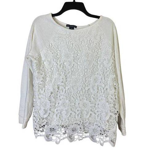 Adrianna Papell  Women's White Lace Front Pullover Sweatshirt - Size M