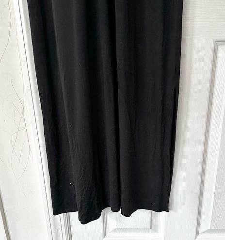 Natori Josie  Black Silk Trim Floral Appliqué Neckline Lounge Essentjals Gown S