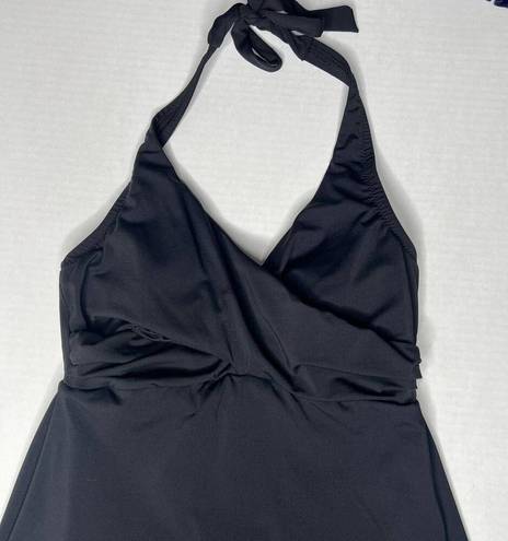 Garnet Hill  Stretch Sleeveless Signature Crossover Swim Dress Black Size 8