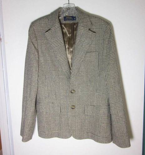 Polo  Ralph Lauren VINTAGE Silk Blazer Womens Size 10 Glen Plaid Houndstooth