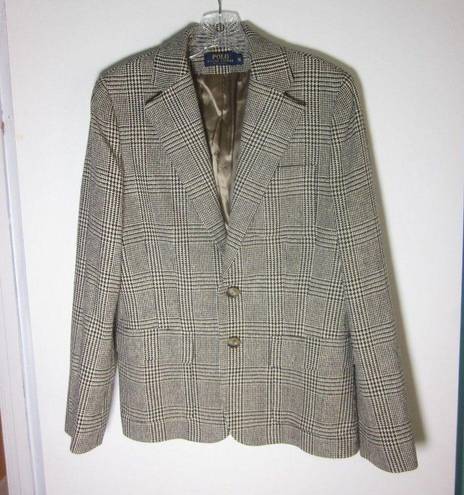 Polo  Ralph Lauren VINTAGE Silk Blazer Womens Size 10 Glen Plaid Houndstooth