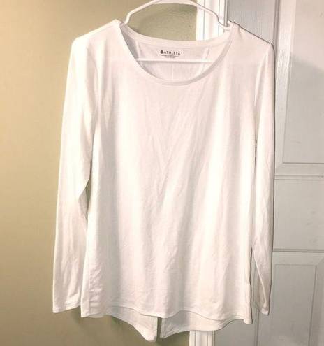 Athleta  Women’s White Long Sleeve Ribbed Open Slit Back Long Sleeve Shirt