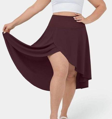 Halara High Waisted Ruffle High Low Flowy Plus Size Skirt in Deep Crimson NWT