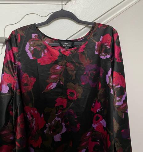 Dennis Basso Dennis By  Womens Size XL Silky Dress Black Pink Floral