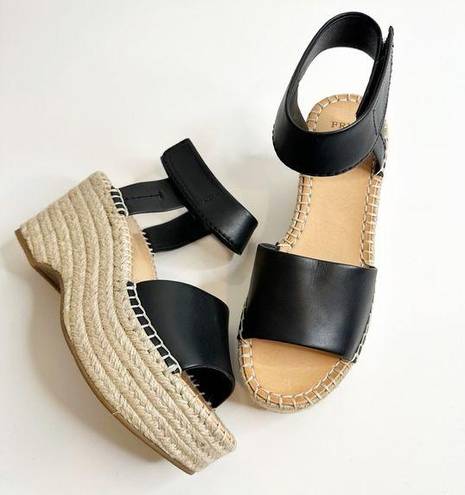 Frye  and Co Amber Espadrille Platform Wedge Sandals Black Leather Women's 6