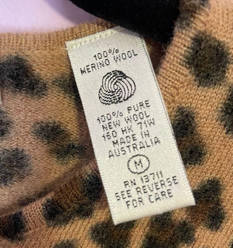 Valerie Stevens  100% Merino Wool Sweater Leopard Print Crew 3/4 Sleeve Medium