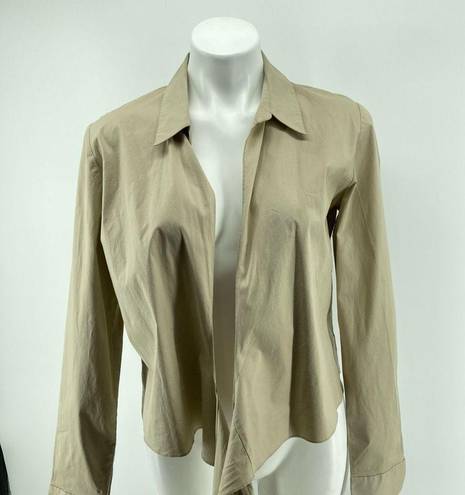 DKNY City  Women’s Tan Collared Long Sleeve Cotton Wrap Front Blouse Top Size 12