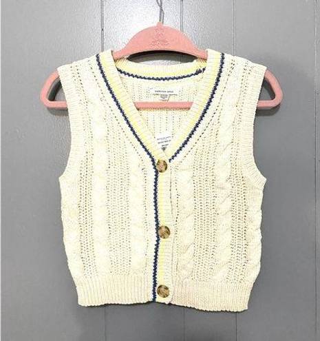 American Eagle NEW  Cream Cable Knit Button-front V-neck Preppy Vest XS