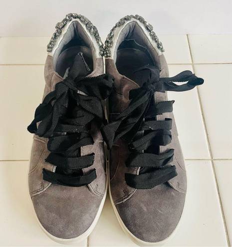 Joie  Gray Suede Bejeweled Sneakers Size EU 37.5