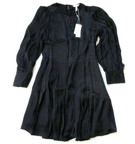Rebecca Taylor NWT  Long Puff Sleeve Shadow Stripe in Black Fit & Flare Dress 4