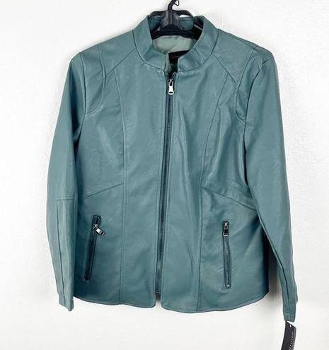 Signature Studio  Balsam Green Faux Vegan Leather Lined Full Zipper Jacket