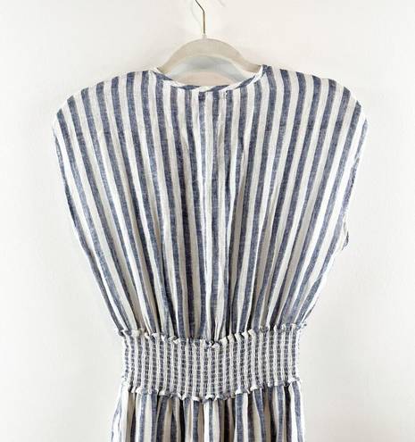 Rails  Ashlyn Rio Striped Cap Sleeve Smocked Tie Neck Midi Dress Blue White XS