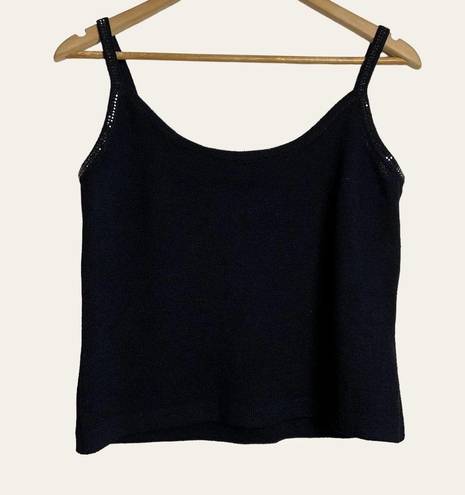 St. John  Evening Collection Black Rhinestone Knit V-Neck Camisole Top