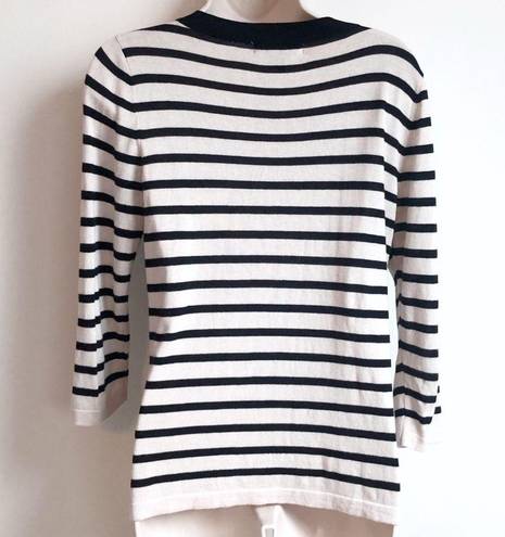 August Silk  vintage pearl striped 3/4 sleeve scoop neck pullover sweater small