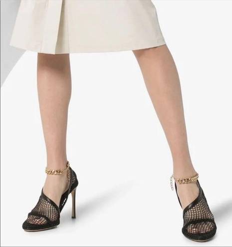 Bottega Veneta  Stretch Chain Ankle Strap Nappa Leather Heel Mesh Pumps Size 37.5