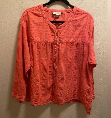 Pilcro  By Anthropologie Coral Mila Draped Button Down Blouse Size L