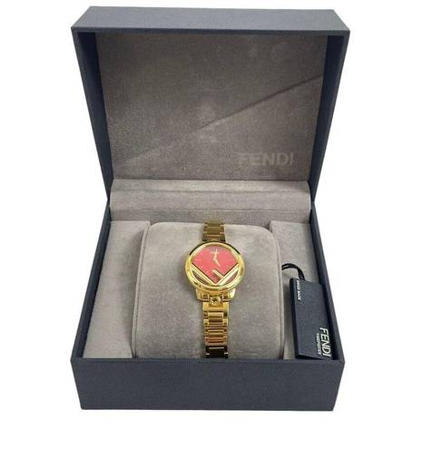 Fendi  Timepiece Run Away Red Dial Watch 28mm Gold Logo Unisex