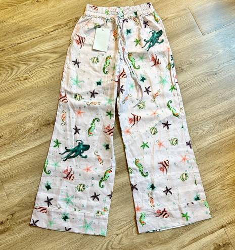 Hill House  The Skylar 100% Linen Pants in Sea Creatures Size M NWT